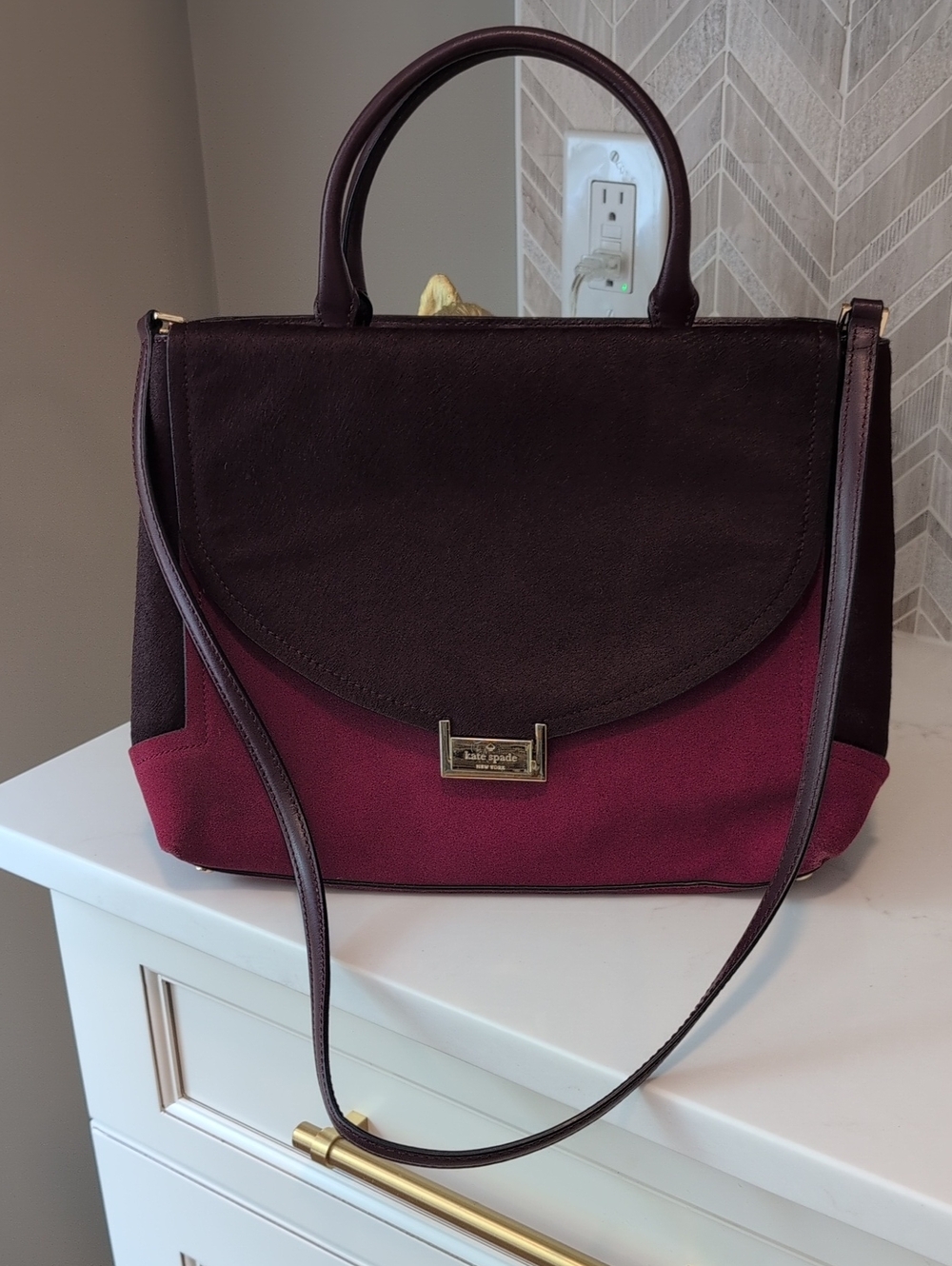 Kate Spade Calf Hair Mira Street Two-Tone Satchel Bag In Plum And Burgundy